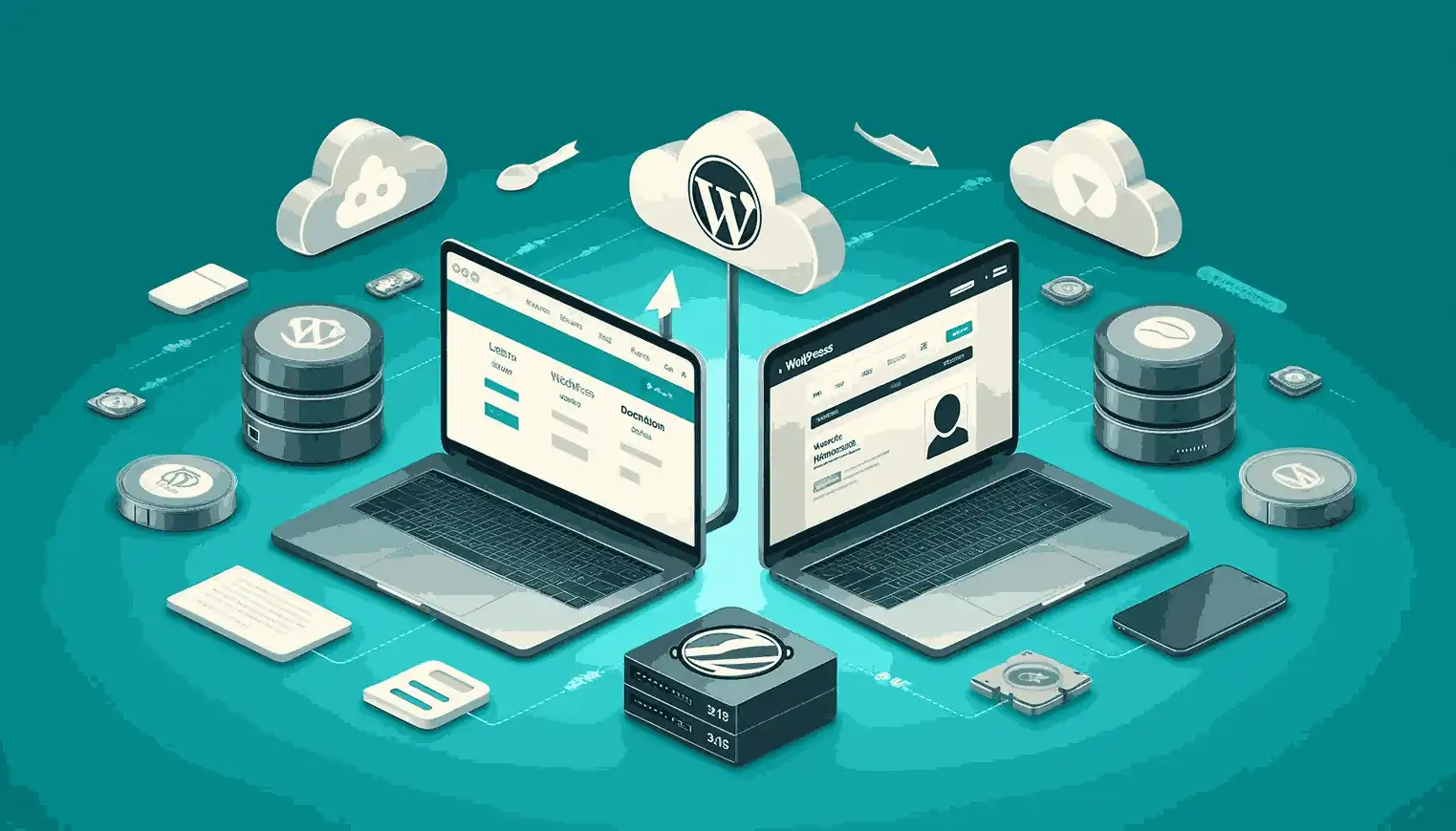 A clean and modern digital illustration representing WordPress migration.