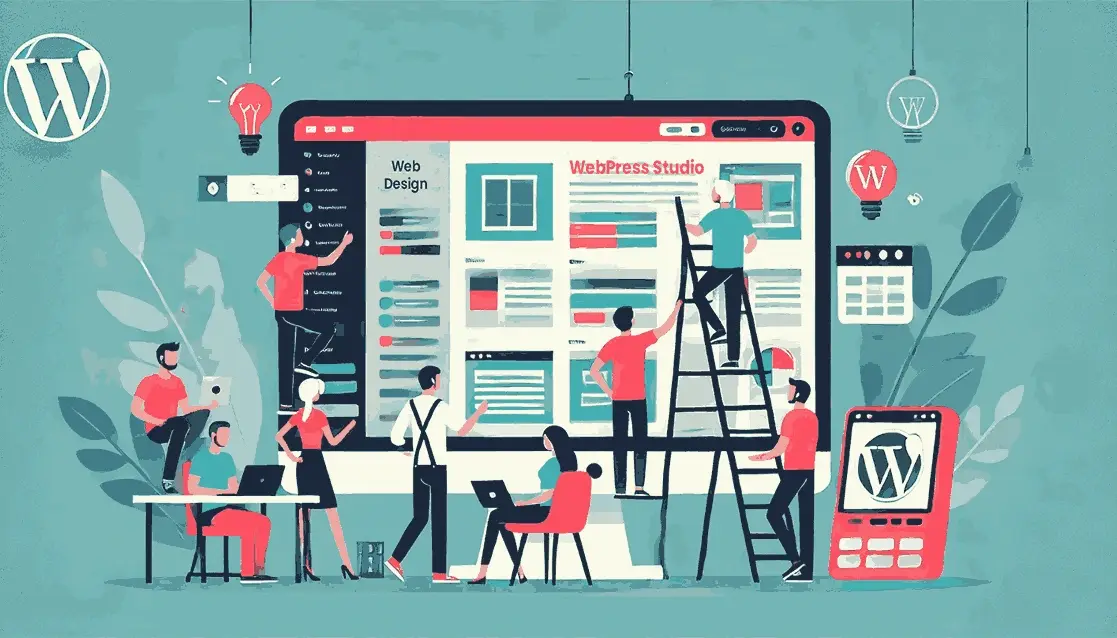 A modern, flat-style illustration of a website design 